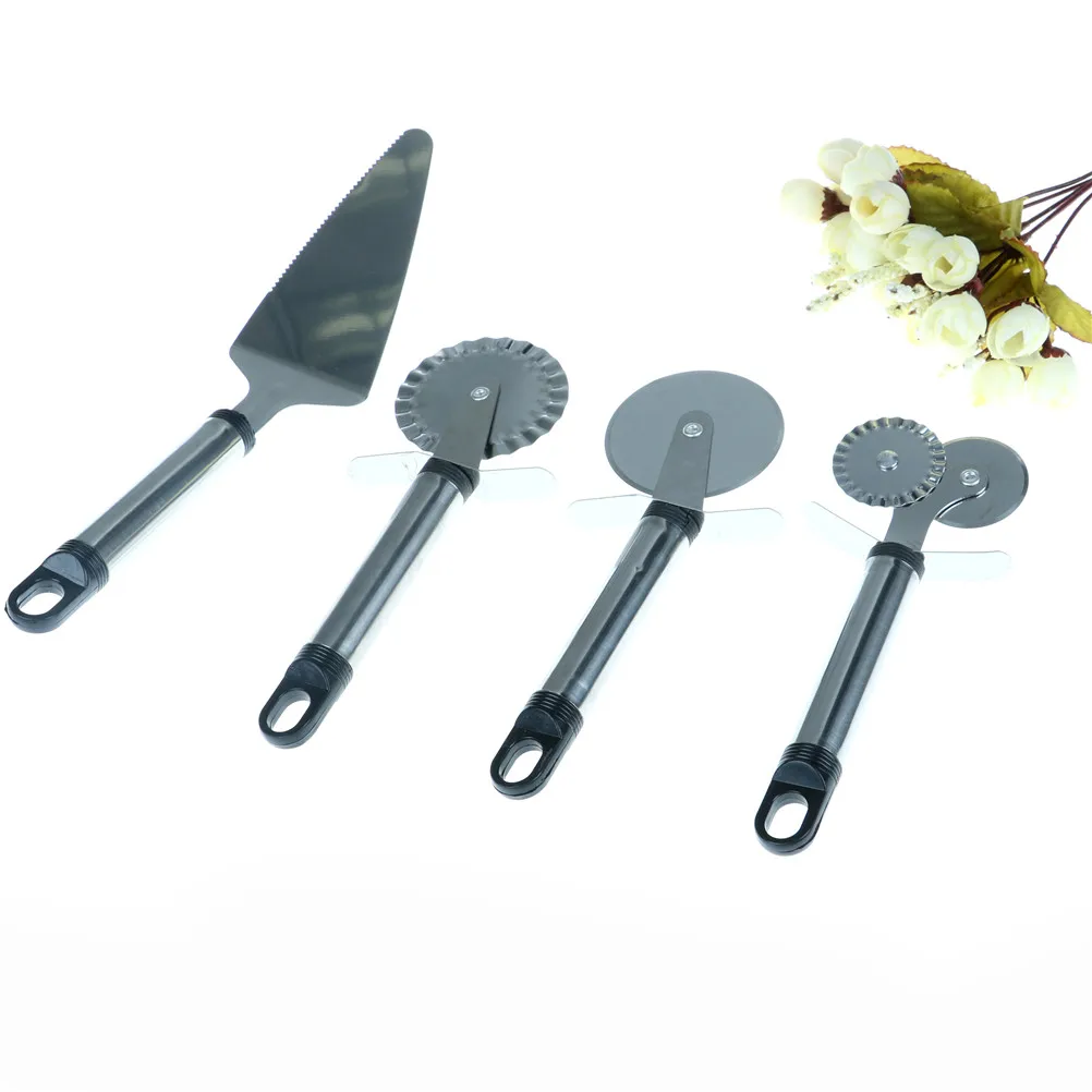 New Kitchen Pizza Tool 4 Patterns Pizza Cutter Stainless Steel Double Roller Pizza Knife Cutter Pastry Pasta Dough Crimper