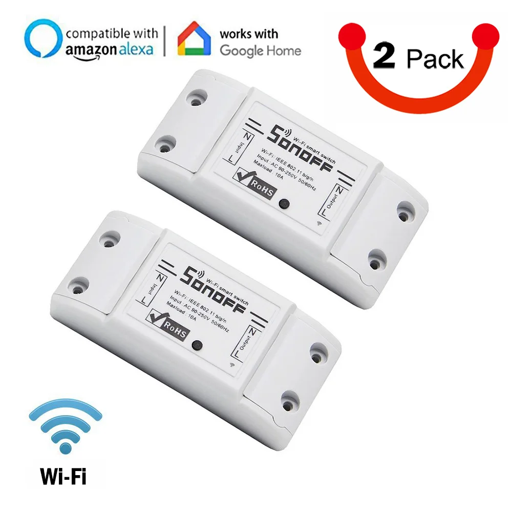

Sonoff Wifi Smart Switch Wireless Remote Control power switch Timing Compatible with Alexa and google home voice Control, 2-Pack