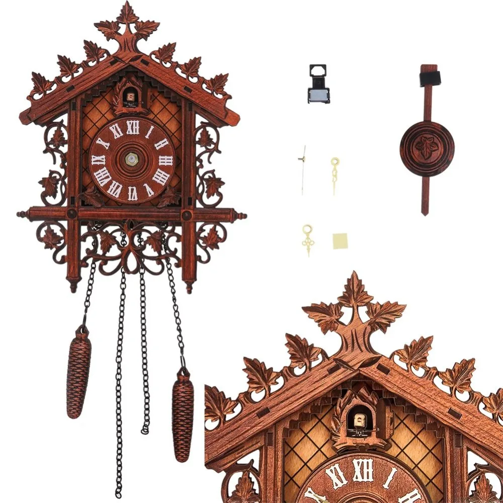 Vintage Hanging Wall Clock Handcraft Wooden Clock Fashion Cuckoo Clock