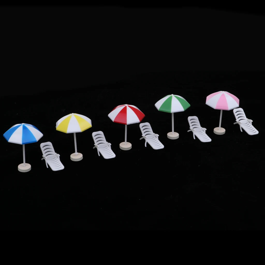 5 Set Mini Deck Chair Beach Umbrella Dolls House Yard Beach Scenes Decor #6