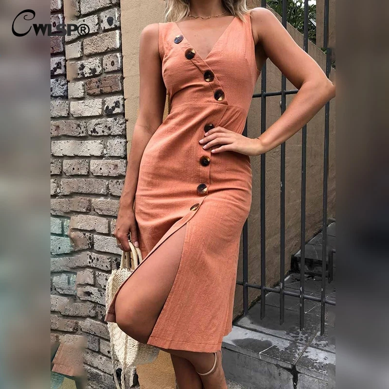 

CWLSP Irregular V Neck Back Zipper Summer Dress Woman Sleeveless High Waist Dresses Backless vestidos verano 2018 QL4011
