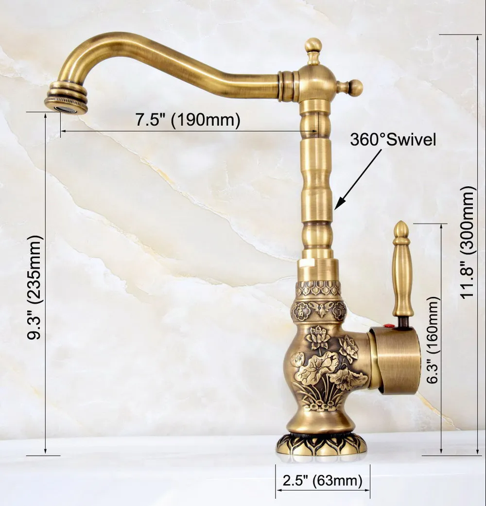 Vintage Retro Antique Brass Single Handle One Hole Bathroom Kitchen Basin Sink Faucet Mixer Tap Swivel Spout Deck Mounted msf128
