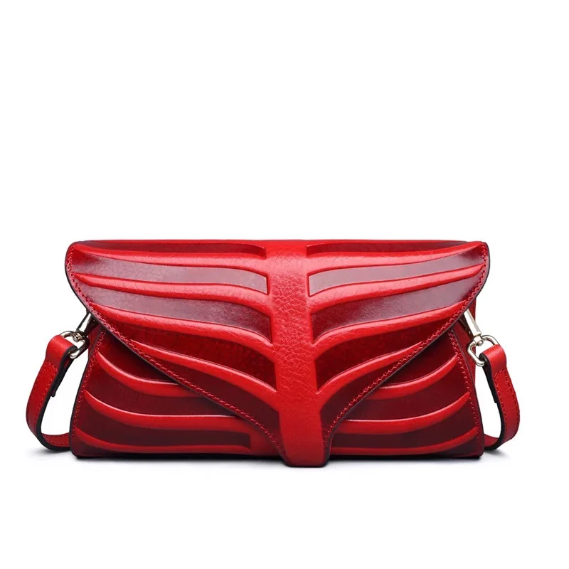 Дизайнерская Женская сумка-мессенджер из натуральной кожи с тисненым листом зеленого и красного цвета, женская маленькая сумка с клапаном, сумка на плечо с двумя ремешками