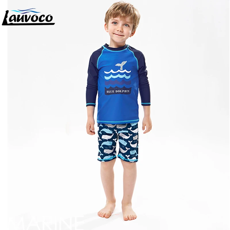 

Boys Swimwear Two Pieces Kids Swimming Wear Print Long Sleeve Swimsuit Sport Boys Large Size 2XL Bathing Suit Vacation Sets