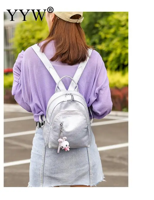 

YYW Waterproof Backpack Women Jelly Color Bags Black Sliver Fashion Backpack Soft Bookbag Casual Rucksack Leather Backpack
