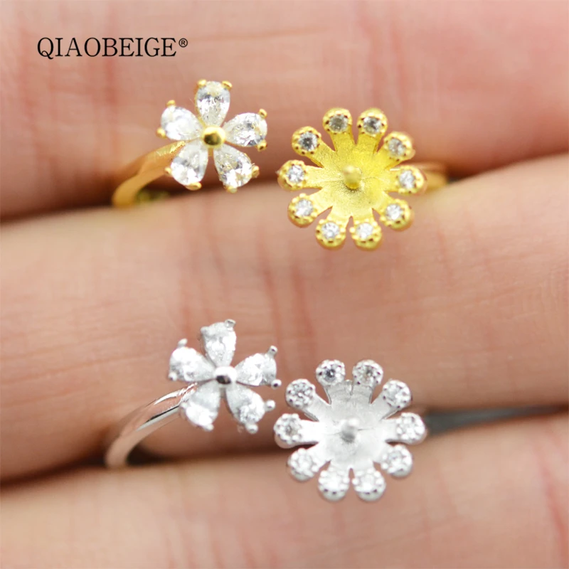 QIAOBEIGE Серебро 925 кольцо diy маленькая жемчужина фитинги цветок ювелирные аксессуары для женщин девочек регулируемое Открытое кольцо Китай распродажа