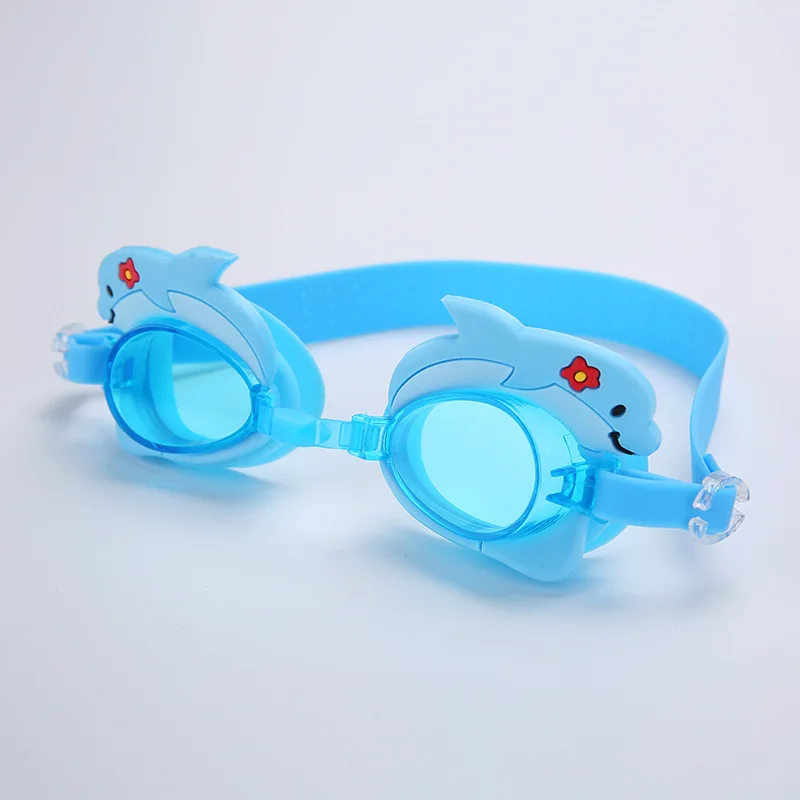 Детские плавательные очки для детей от 3 до 12 лет, водонепроницаемые очки для плавания, прозрачные противотуманные очки с защитой от ультрафиолета, мягкая силиконовая оправа и ремешок - Цвет: Blue Dolphin