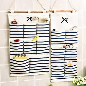 

Stripe Multi-Pockets Home Bathroom Wall Hanging Phone Keys Storage Bag Organizer Useful