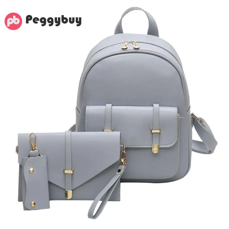 3 шт. женский рюкзак из искусственной кожи, школьная сумка, сумка через плечо, школьные сумки для девочек-подростков, рюкзак mochila feminina - Цвет: Серый