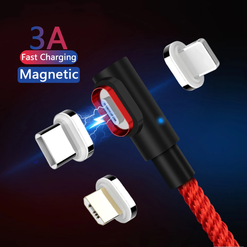 1 м 2 90 градусов Магнитный Micro Usb кабель для зарядки Type C 3 Быстрая зарядка провод