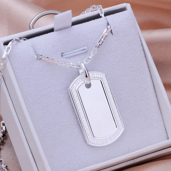 

Top quality Silver Plated & Stamped 925 Men's square Dog Tag Necklace pendant Wholesale hot sell promotion