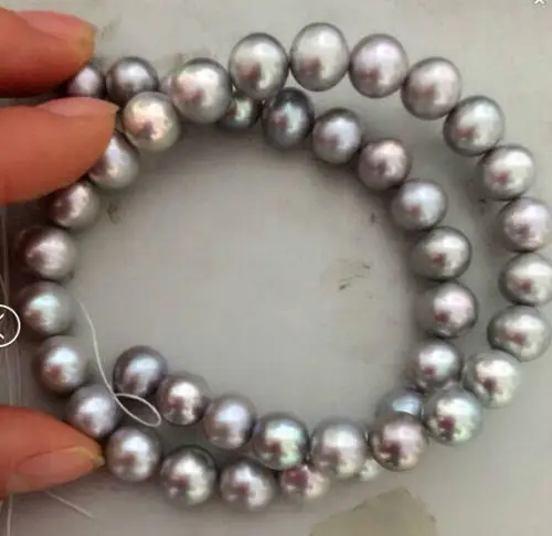 

Free Shipping >>>>>stunning 10-11mm tahitian natural silver grey pearl necklace 18