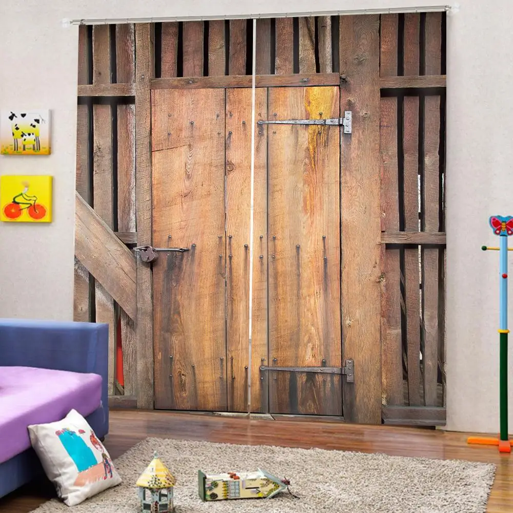 light blocking curtain customize home 3D curtains living room bedroom Wooden door window | Дом и сад