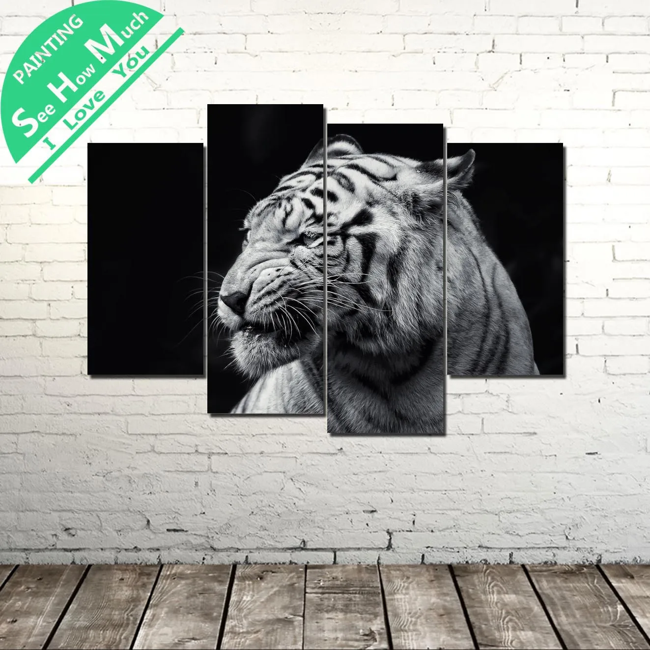 4 Piece Black Tiger wall art decor poster vintage ...