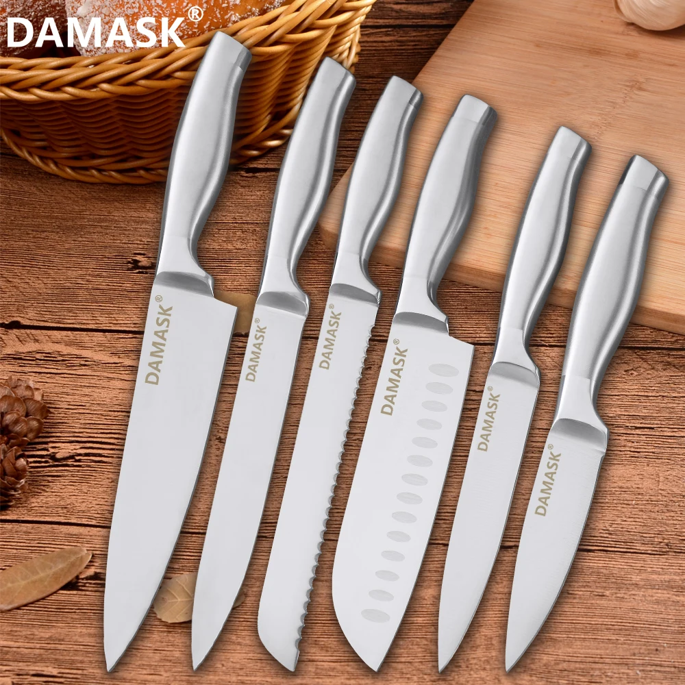 

DAMASK 6PCS Set Stainless Steel Cutter Knife Cleaver Meat Fruit Sushi Utility Knives Slicing Bread Chef Knife Multi Kitchen Tool