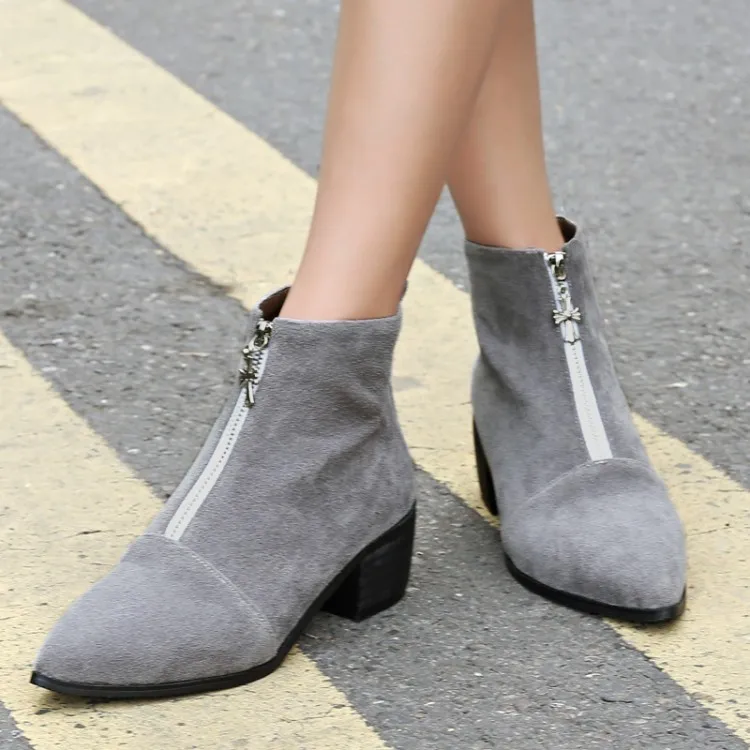 

Big Size 11 12 13 14 15 16 European and American wind-tipped short barrel with low-heel front zipper for Martin boots