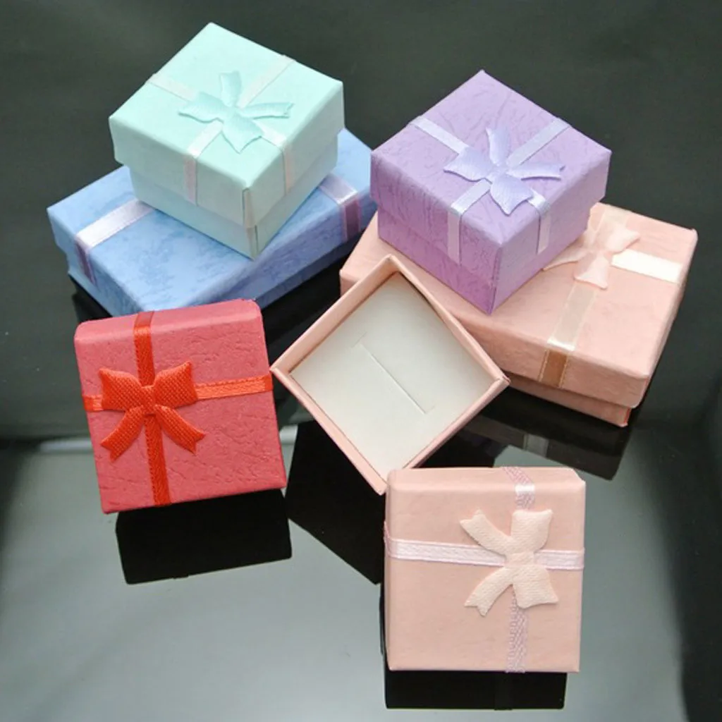 

SYNOKE Ring Earring Display Bowknot Square Case Jewelry Box Paper Jewelry Gift Box Jewellery Organizer z70