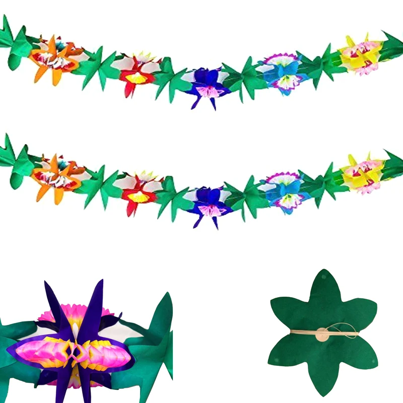 

3D Hawaii Style Colorful Paper Flower Garland Banner Tropical Decoration for Home Festival Party XH8Z
