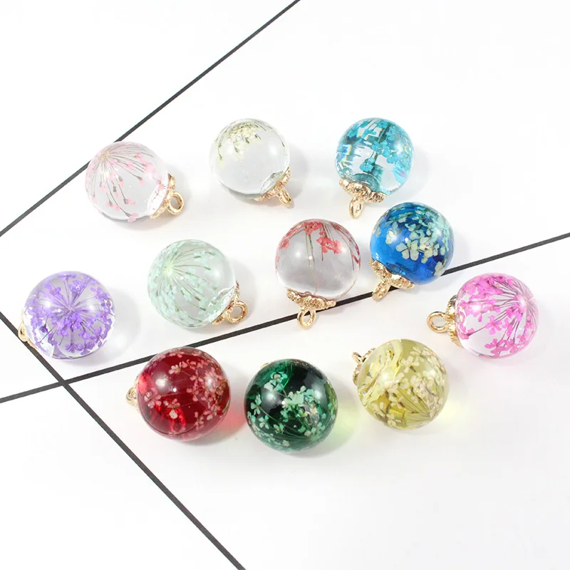 

5PCS 16MM Glass Globe Charms Dried Plant Charm Terrarium Pendant Nature Woodland Flower Ball DIY Jewelry Finding
