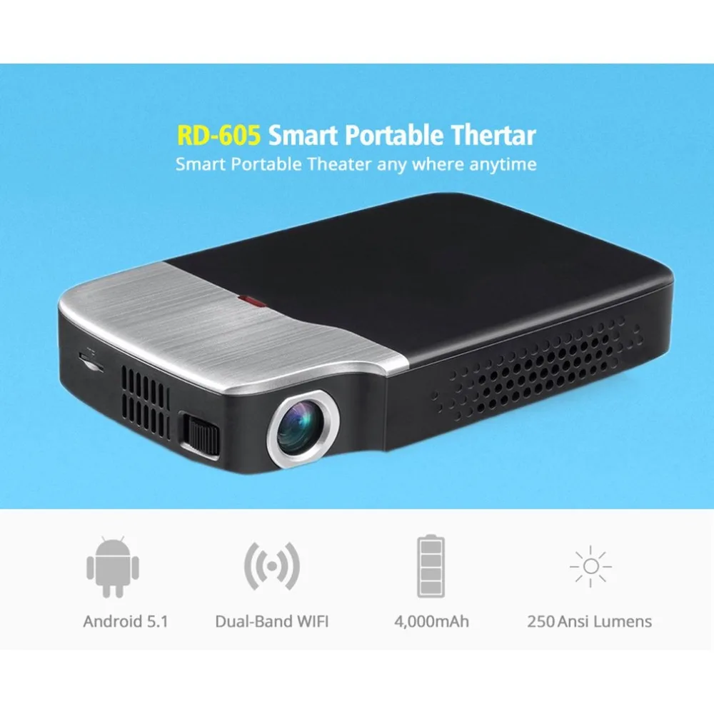 RD-605 Mini Projector WiFi Bluetooth 4,0 3D LED 2500 Lumens Digital projector 1080P Black