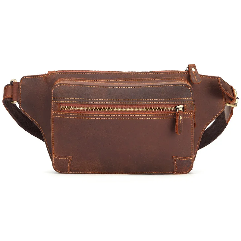 

Genuine Leather Men's Fanny Waist Pack Leg Hip Hop Mini Waist Pouch Wallet Male Bum Belt Bag Large Capacity Tote Chest Bag Packs