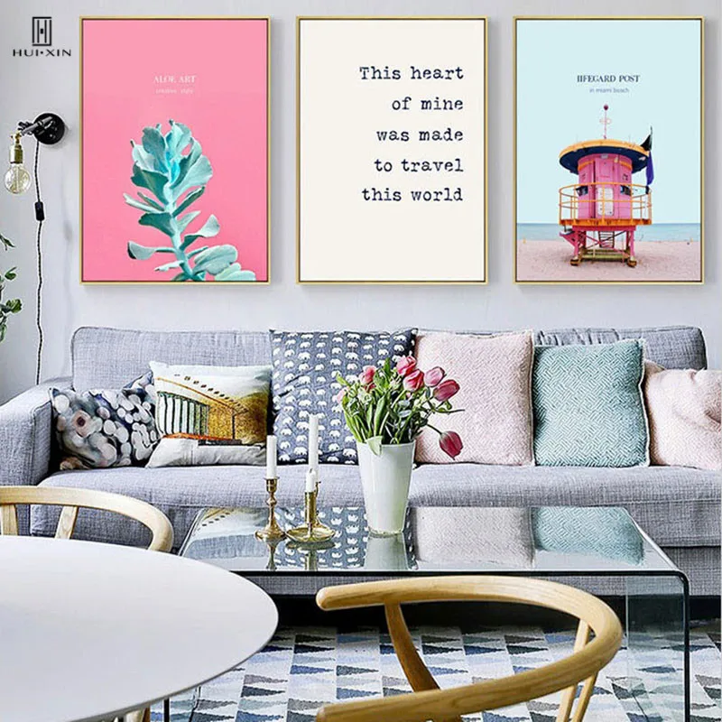 

Nordic Ins Style Art Prints On Canvas Decorative Painting Of The Lake Meeting Coastal Home Plants Art Miami Beach For Wall Decor
