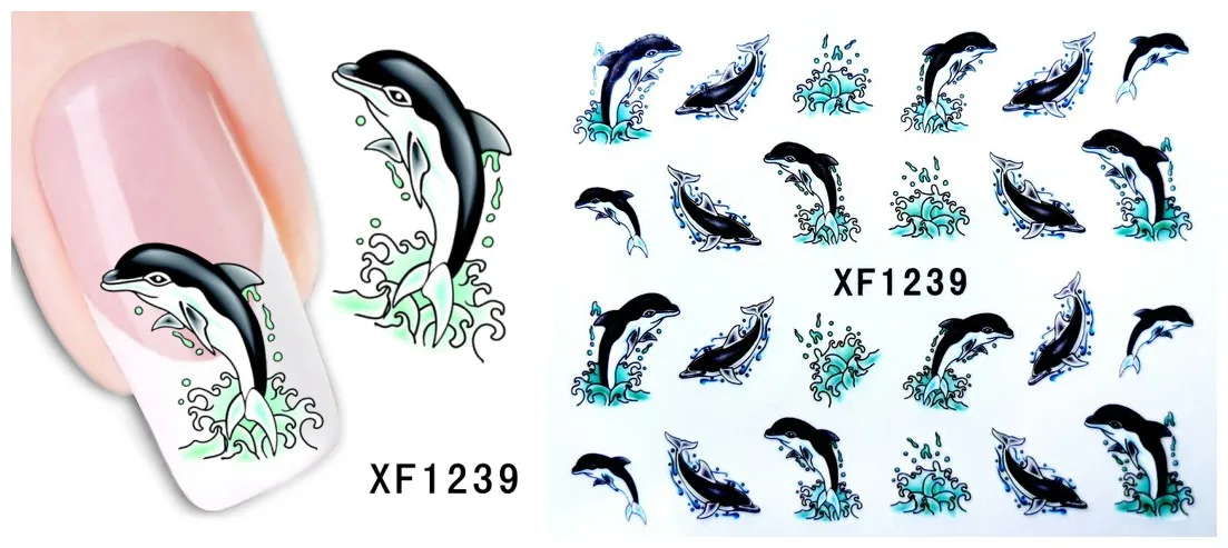 Водостойкие переводные наклейки для ногтей с милым мультяшным дельфином для девушек и женщин, маникюрные инструменты, обертывания для ногтей XF1233 - Цвет: XF1239