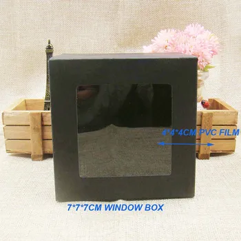 

10*10*10cm30pcs freeshipping black paper packing box with plastic clear window,custom display box for gift /craft cupcake favors