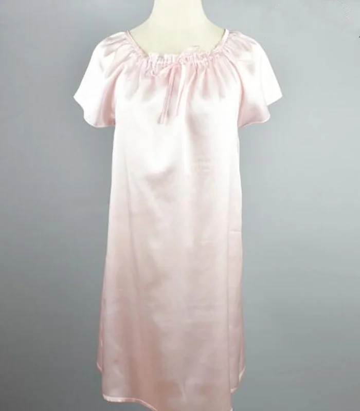 NEW ARRIVAL Mulberry Silk Nightdress Natural Satin Silk Nightgown Soft&Cool Summer Sleepshirts Nightwear Multicolor - Цвет: pink