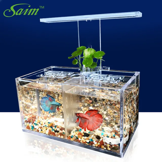 Saim USB Desktop Mini Fish Tank Aquarium LED Lamp Fish Bowl Light Acrylic Fighting Fish Tank