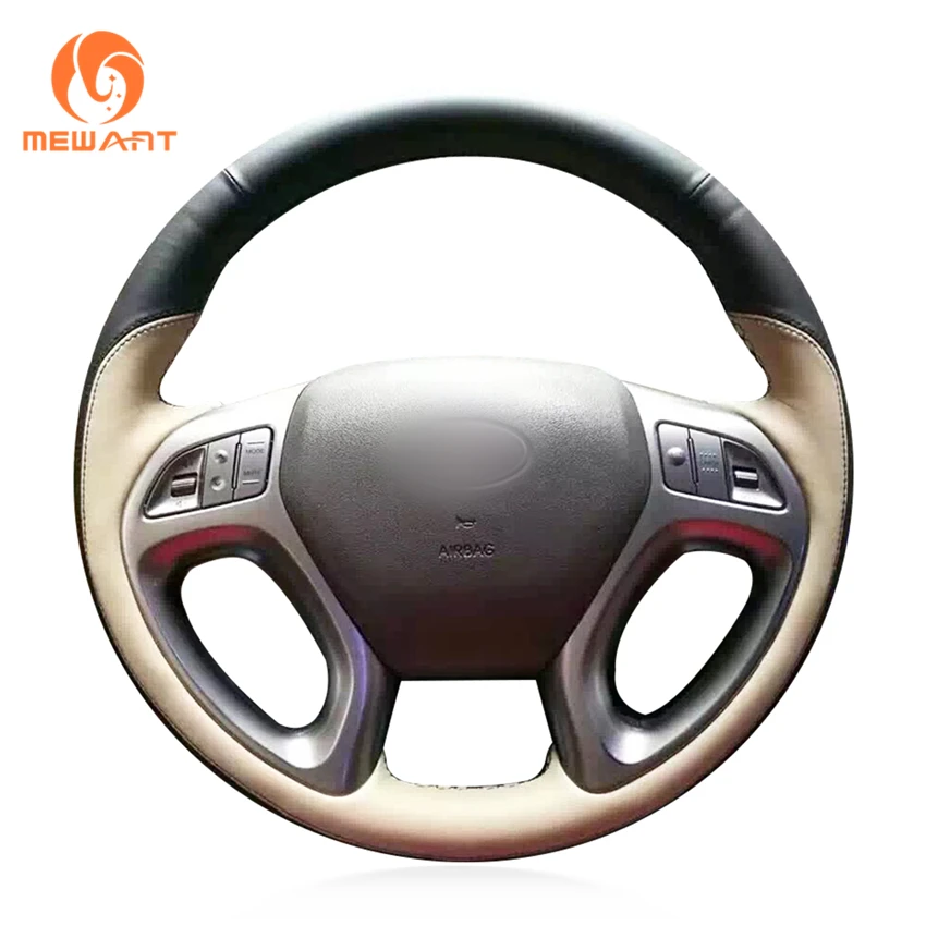 Pour HYUNDAI iX35 10-15 Perforé Volant en cuir couverture double blanche STCH
