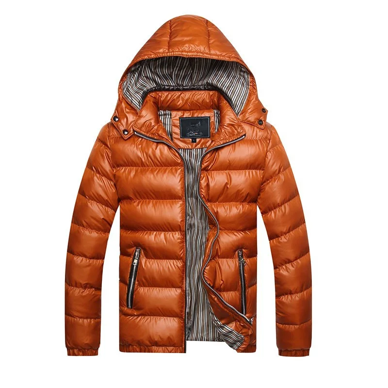Зимние мужские куртки с капюшоном, повседневные однотонные мужские парки, плотные теплые блестящие пальто, облегающие теплые ветровки, водонепроницаемые куртки - Цвет: Khaki FK051