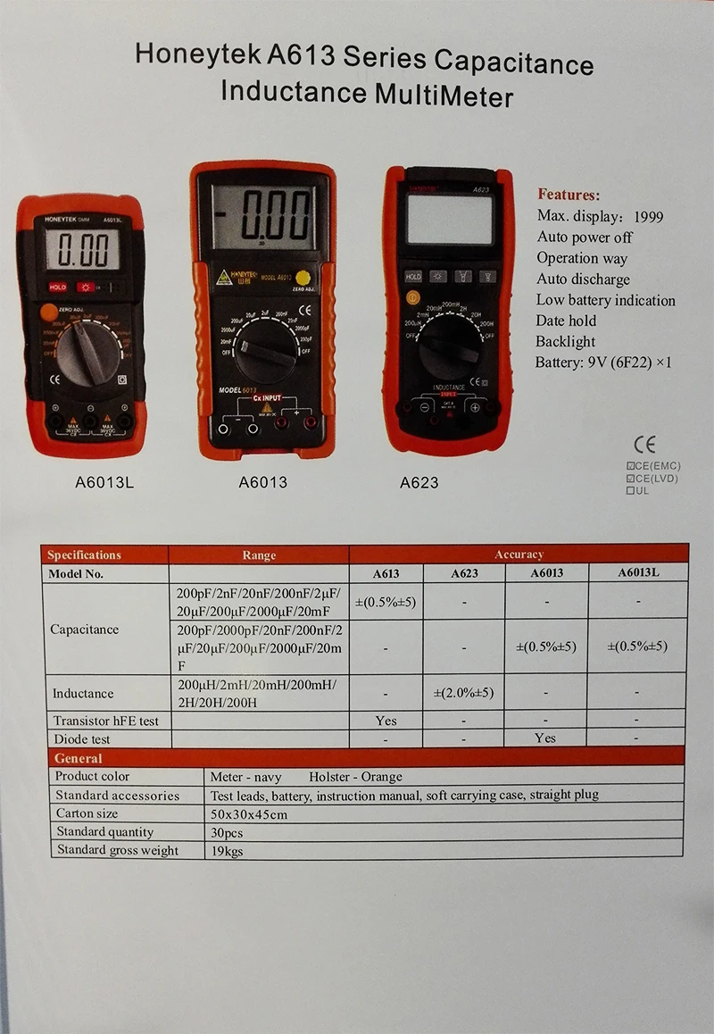 2017 Hot sale A6013L Digital LCD Multimeter inductance mini Meter Tester Detection free shipping