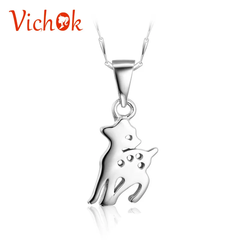 

VICHOK Deer Pendant&Necklace 925 Sterling Silver Collar Necklace For Women Wedding Kolye Christmas Gift Choker Necklaces