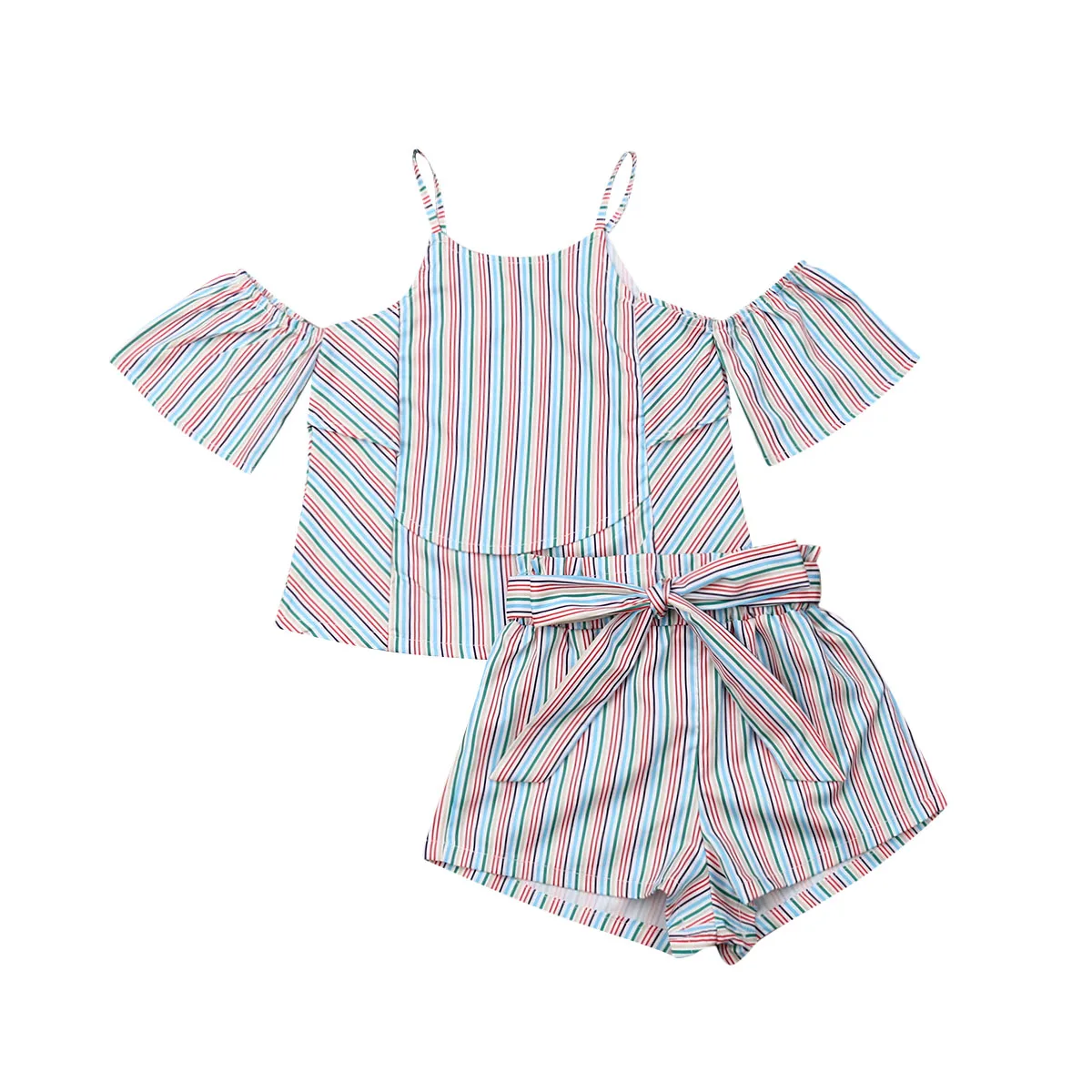 

2-9Y Toddler Kid Girls Clothes Set Rainbow Child Costumes Summer Vest T shirts + Shorts Outfits