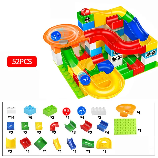 52-296 шт мраморный трек бегать лабиринт мяч трек строительные блоки ABS Воронка слайд собрать кирпичи совместимые Duplo Блоки Игрушки для gif