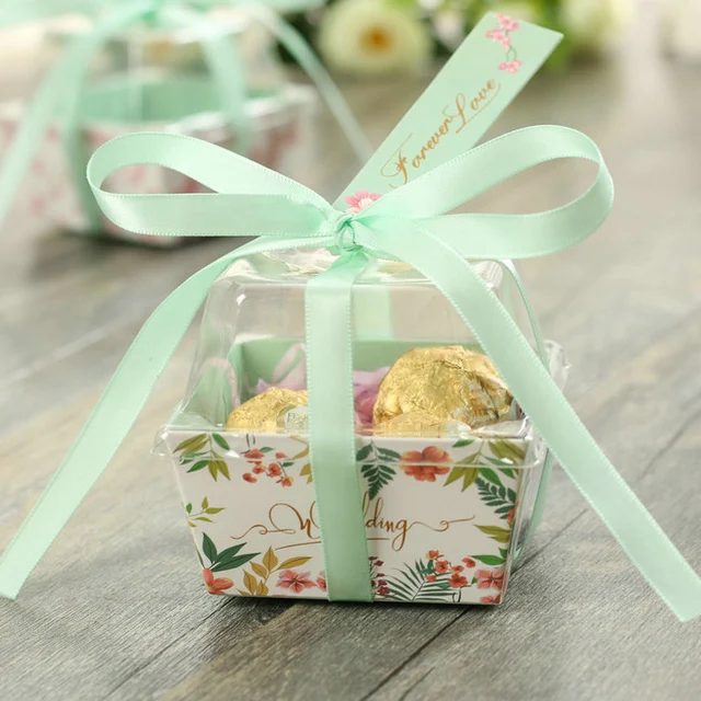 20pcs/lot Beautiful Mint Green Flower Leaf Wedding Candy Box With