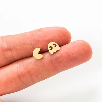 

2020 Classic Game Pac-Man Stud Earrings Fashion Mini Golden Color Stainless Steel Ear Studs Charm Jewelry Gifts for Woman Girl