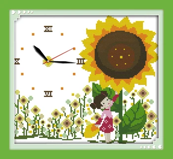 

Joy Sunday Sunflower Field Wall Clock Needlework Cross Stitch Set for Embroidery Kits Stamped or Counted Cross-Stitching