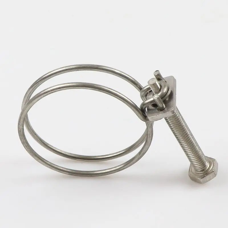 10 piezas de servicio pesado de alambre doble de abrazaderas de manguera ajustable Clip de abrazaderas para tubo de trabajo de fontanería de Hardware de sujetadores 16- 100mm
