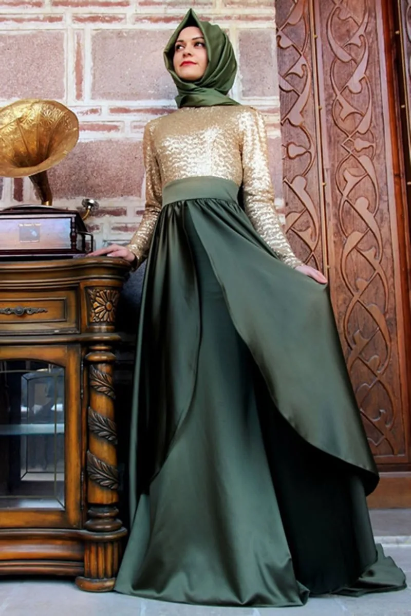 Champagn Gold Sequin Long Evening Dress 2015 New Arrival Teal Formal