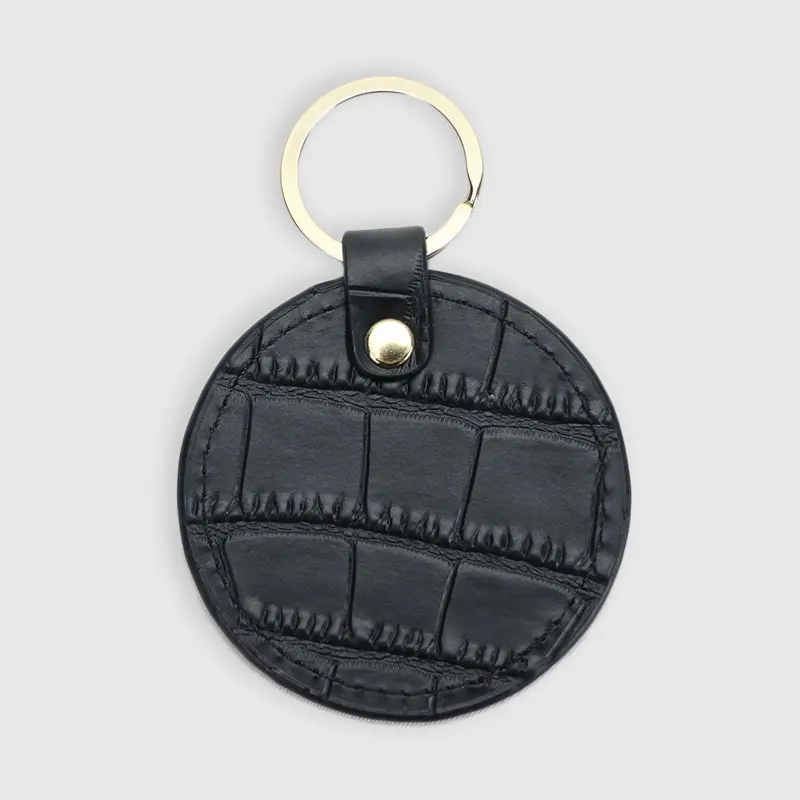 

New design free customed initials letters crocodile pattern or saffiano leather round key chain key ring key wallet