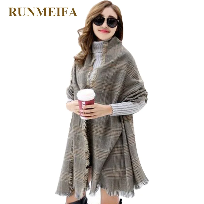 

[RUNMEIFA] Brand Cashmere Scarf Design Blanket Plaid Fashion Warm in Winter Shawl For Women Pashmina Shawl
