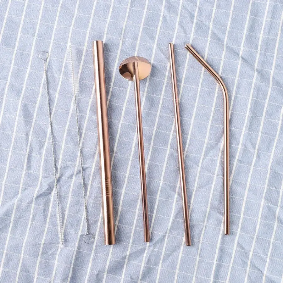 

Reusable Straws Metal Straws Set Drinking Stainless Steel Straw Safe Spoon / Brush / Box Set(Rose Gold)