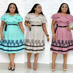 BAIBAZIN 2019 New African Dresses for Women New Digital Beaded Printed Short-sleeved Belt Dress XXXL BAIBAZIN 2019 New African Dresses for Women New Digital Beaded Printed Short-sleeved Belt Dress XXXL