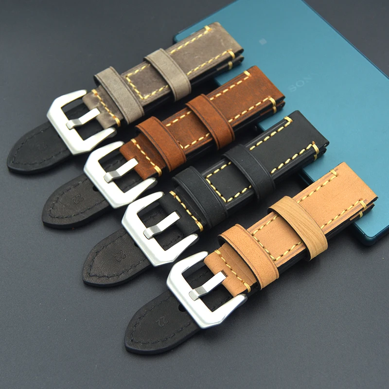Топ из натуральной кожи браслет ремешок 20 мм 22 мм 24 мм 26 мм Для мужчин модные ремешок для часов наручные коричневые часы группа для OMEGA Seiko PAM