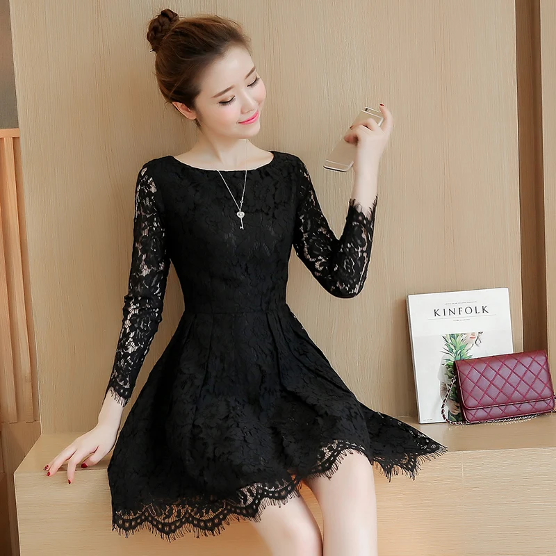 

2019 Autumn Winter New Vintage Black Sexy Lace Mini Dresses Korean Women Elegant Bodycon Pink Short Dress Party Yellow Vestidos