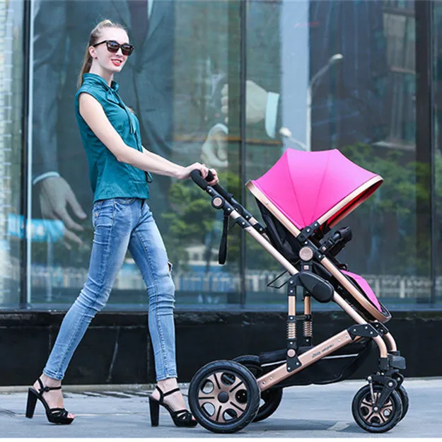 

Luxury Two-way Push Shockproof Baby Stroller Sitting and Lying Adjustable Newborn Carriage High Vision Aluminum Alloy Pram Buggy