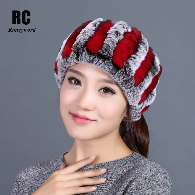 

[Rancyword] Winter Fur Headband Women Knit Genuine Rex Rabbit Fur Headbands Neck Scarf Real Fur Caps Ear Warmer Head Wrap RC1317