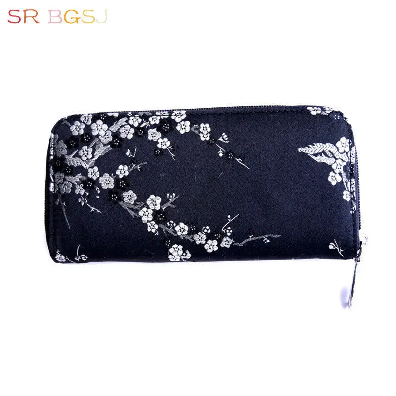 

Free Shipping China Embroidery Plum Blossom Flower Women Clutch Purse Money Clip Long Zipper Wallet